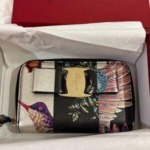 Salvatore Ferragamo Metallic Print Leather Card Wallet